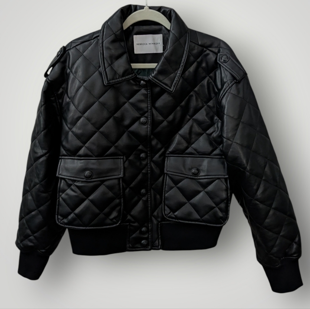 Rebecca Minkoff Quilted Vegan Leather Bomber Jacket - Picture 4 of 12